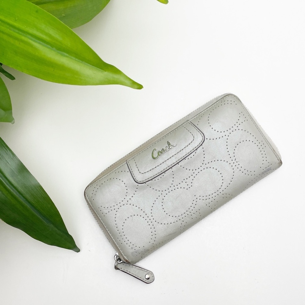 COACH Ashley Perforated Zip Around Wallet grey